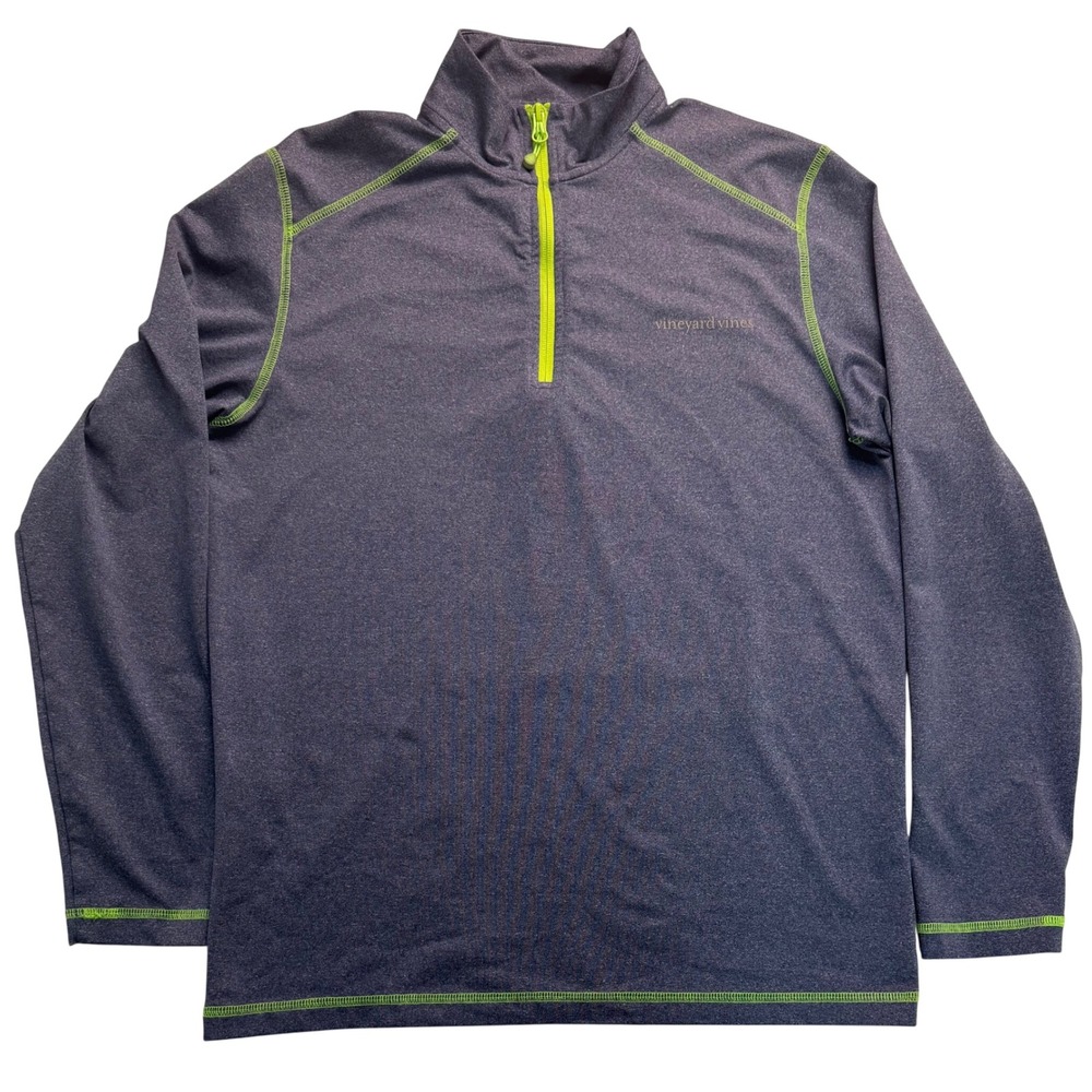 Vineyard Vines Mens Performance Quarter Zip Pullover Blue Lime Green Small